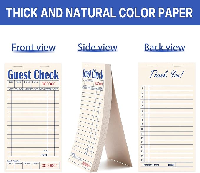 Guest Checks Books for Servers, Server Note Pads, 12 Pack, Natural Color Paper - Image 3