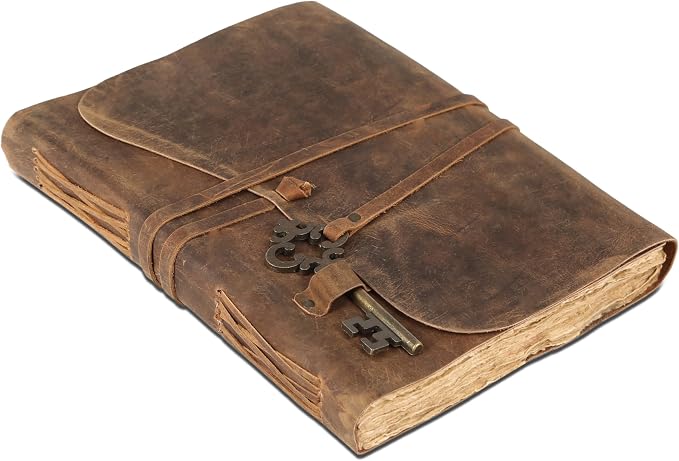 Leather Journal with Deckle Edge Paper 8x6 inch and Vintage Key | Handmade by KomalsPassionLeather