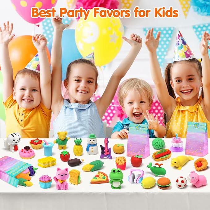 Palmatte 140PCS Mini Animal Erasers Bulk Kids Prizes Treasure Box Toys - Image 8