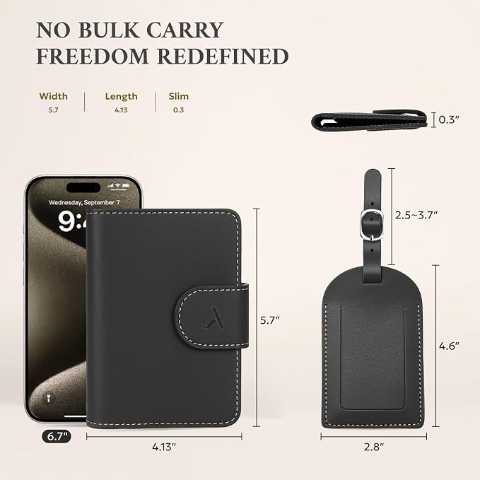 ALLIVE Passport Holder with Luggage Tag, Genuine Leather Passport Holder with - Image 4