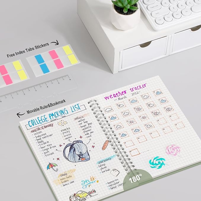 AHGXG Graph Paper Notebook - Spiral Notebook Journal 160 Pages, A5 Graph Notebook 5.7" x 8.3", 100 gsm Thick Grid Paper, Waterproof Plastic Cover, for School Writing Engineering Math, Sage Green-DeskLoop Office