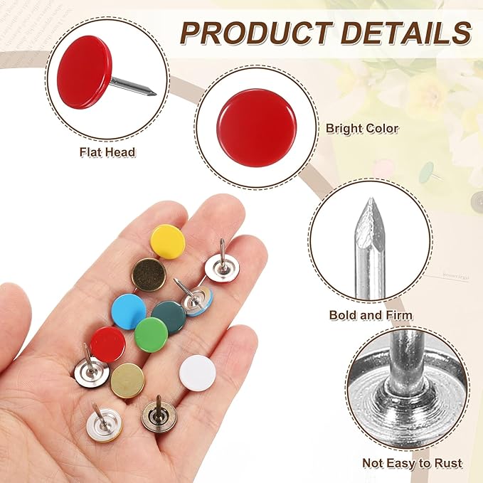 uxcell 150Pcs Upholstery Tacks, 11mmx15mm Flat Head Thumb Tack Decorative Furniture Nails Push Pins for Furniture Sofa Headboards, Red