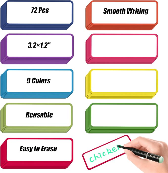 72 Pcs Dry Erase Magnetic Labels, 3.2 × 1.2" Magnetic Name Tags Reusable by Prudiut