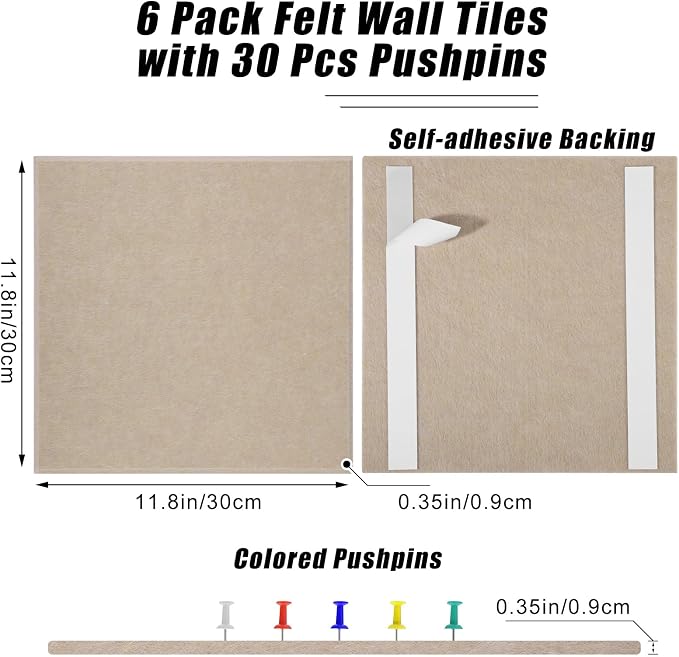 Large Cork Board 36" x 24", 6 Pack Felt Bulletin Board - Image 3