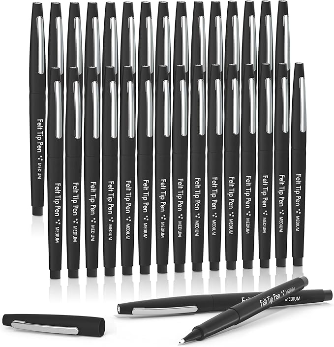 Lelix Felt Tip Pens, 30 Black Pack, 0.7mm Medium Point, Felt Tip Markers Pens for Journaling, Writing, Note Taking, Planner, Perfect for School Office and Art Supplies-DeskLoop Office