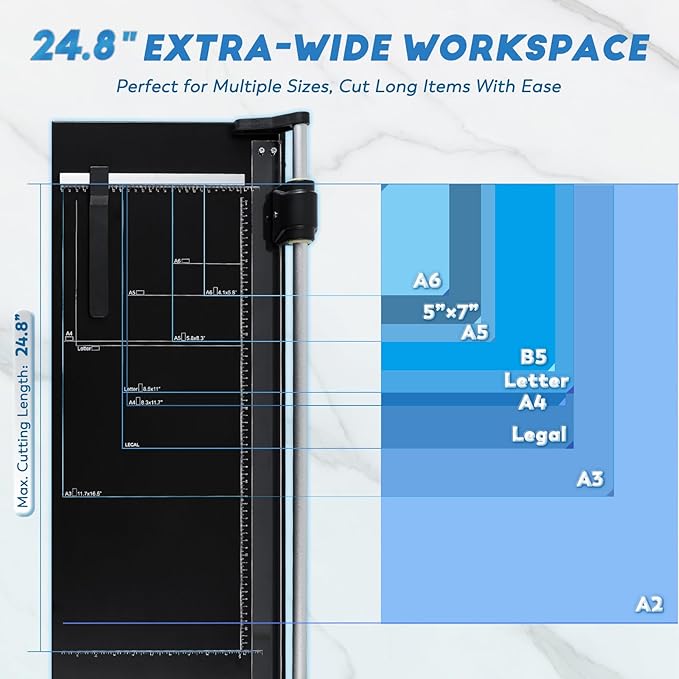CGOLDENWALL A2 Rotary Paper Trimmer, 12 Sheets, w/Extra Blade & Gloves, for Cardstock Photo, Heavy Duty Paper Cutter for Offices Schools Crafts (24.8 Inch Cut Length)-DeskLoop Office
