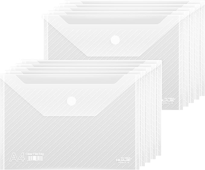 10 Pack, Plastic Envelopes – Transparent Waterproof Reusable File Folders by WORPSON