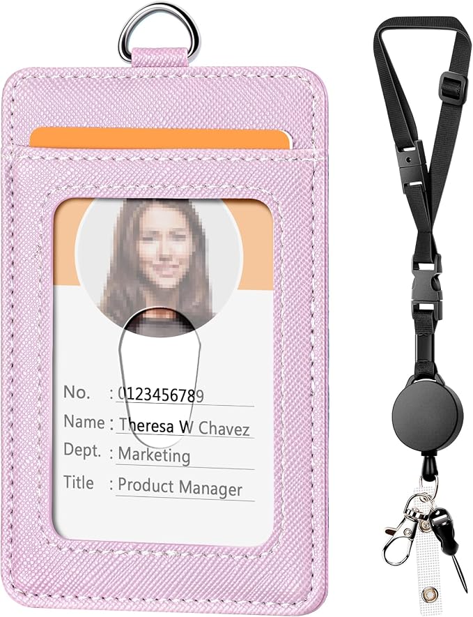 Leather Badge Holder and Adjustable Retractable Lanyards, Quick Release Buckle by Coloryourlife
