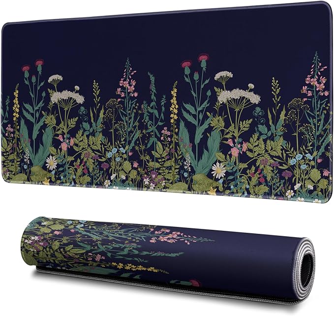 Wildflower Mouse Pad Abstract Black Mouse Pad 31.5x11.8 Inch Flower Texture by Hahaluo