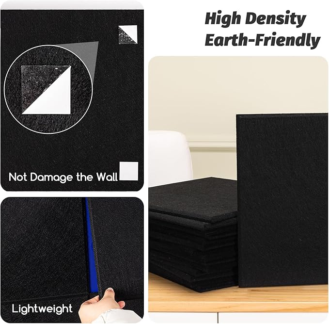 Large Cork Board Alternative, 12 Pack Felt Board with Safe Removable Adhesive Tabs Felt Wall Tiles, Large Cork Boards for Walls, Cork Board for Home Office, Pin Boards for Walls, Black-DeskLoop Office