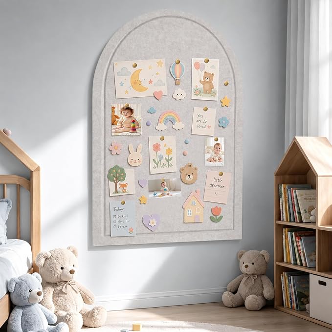 Arched Felt Bulletin Board, Sized 36" x 24" Cork Board Alternative Grooved Edge - Image 8