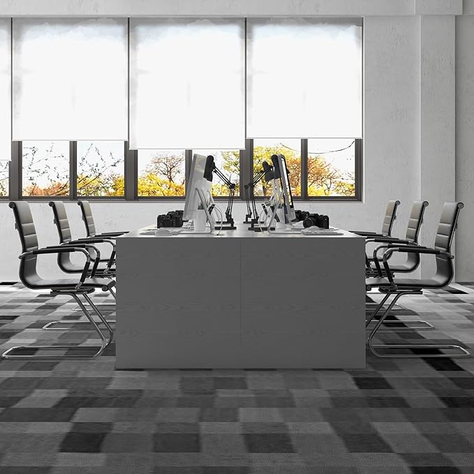 Black Office Desk Chair No Wheels Set of 8 PU Leather Computer Chairs Mid Back Guest Chairs for School Reception Conference Waiting Room, Black-DeskLoop Office