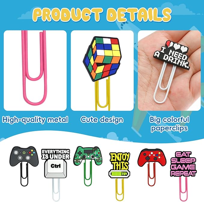 30 PCS Game Paper Clips Metal Paperclip Large Size Paper Clip Cute Bookmark - Image 3