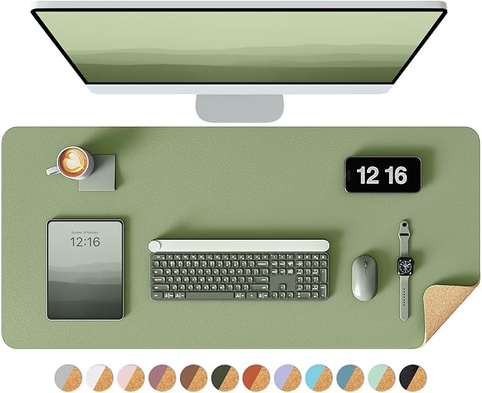 YSAGi Double-Sided Desk Pad, 31.5"x15.7"Leather Desk Mat, Eco Cork Desk Pad by YSAGi