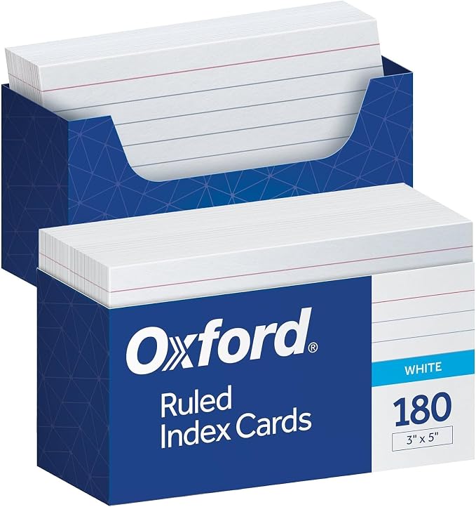 Oxford Ruled Index Cards with Reusable Storage Tray, 3” x 5”, 180 per Pack by Oxford