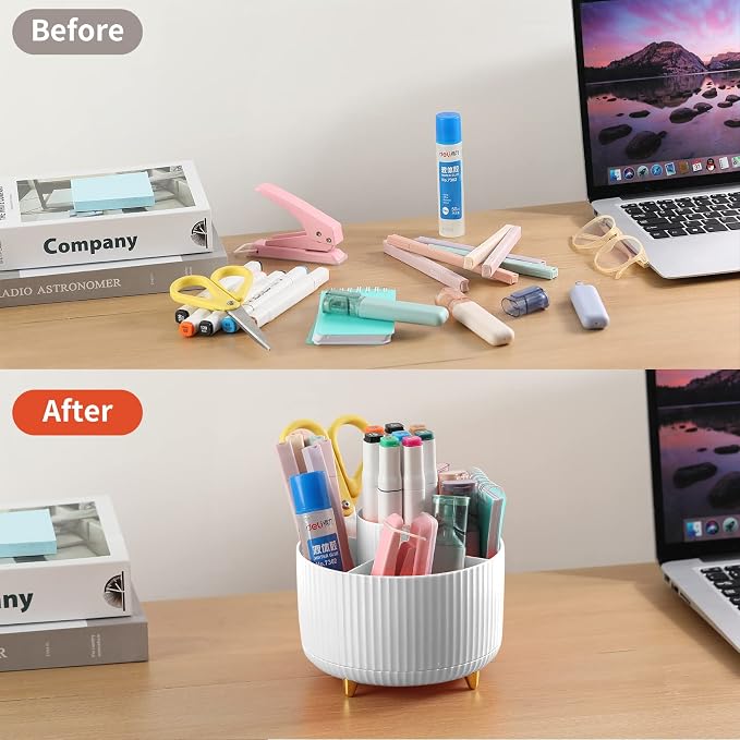 Desk Pencil Pen Holder, 5 Slots 360°Degree Rotating Pen Organizers - Image 4
