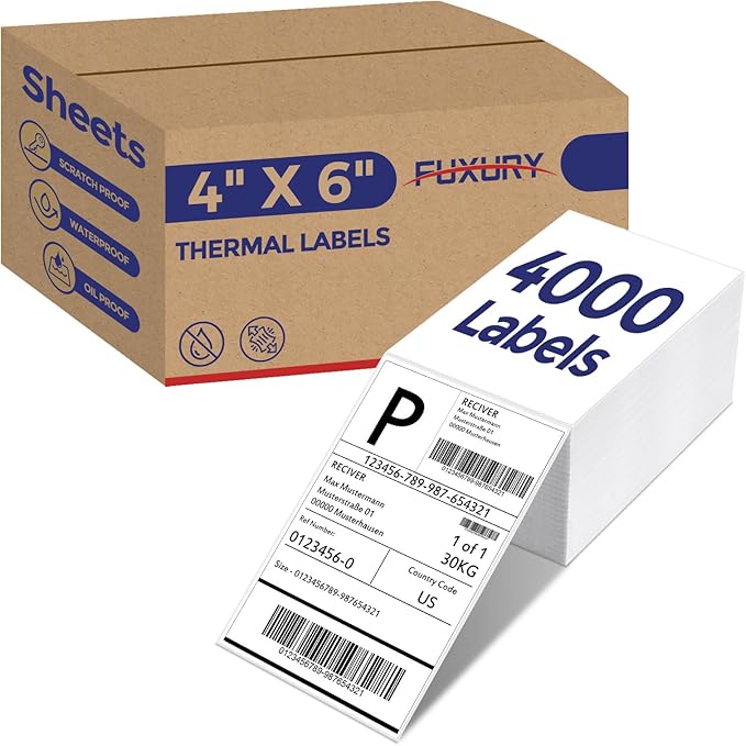 Fuxury Thermal Labels 4x6 4000 Labels Fanfold Direct Shipping Label by Fuxury