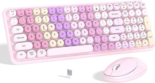 Colorful Wireless Keyboard Mouse Combo, Gradient Rainbow Colors 100 Keys and 2.4GHz Optical Mouse Connection for Windows, Mac, Laptop, PC, Desktop (Pink Colorful)-DeskLoop Office