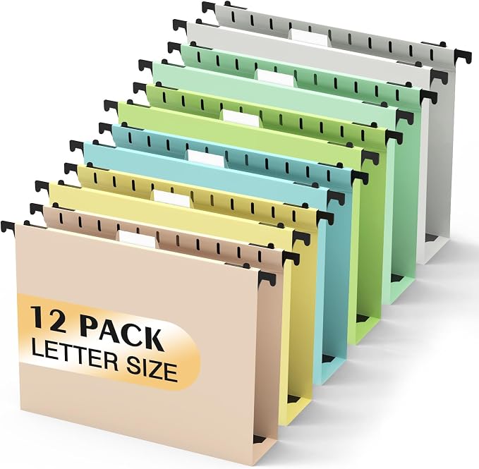Extra Capacity Plastic Hanging File Folder, 12 Pack Reinforced Hang Folders by Shutex