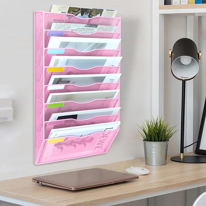 8 Pockets Mesh Wall File Holder Organizer Office Hanging File Folder Magazine - Image 7