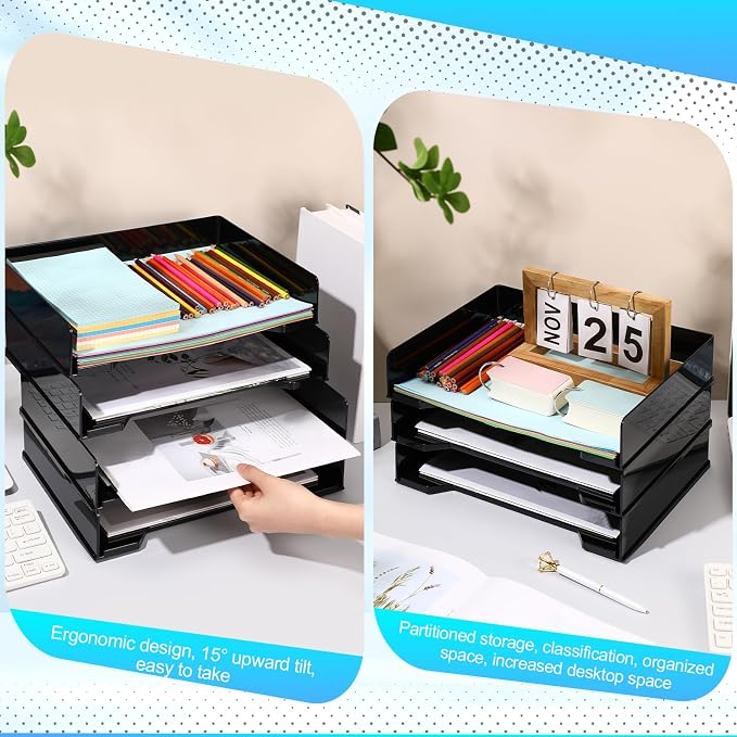 DoubleFill 4 Pcs Stackable Letter Tray Rectangular Plastic Desk Organizer 13 x - Image 6