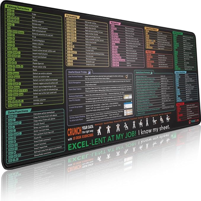 Pixiecube Excel Shortcut Keys Mouse Pad by PIXIECUBE