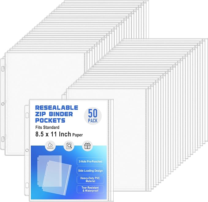 Antner 50 Pack Letter Size Binder Pockets by Antner