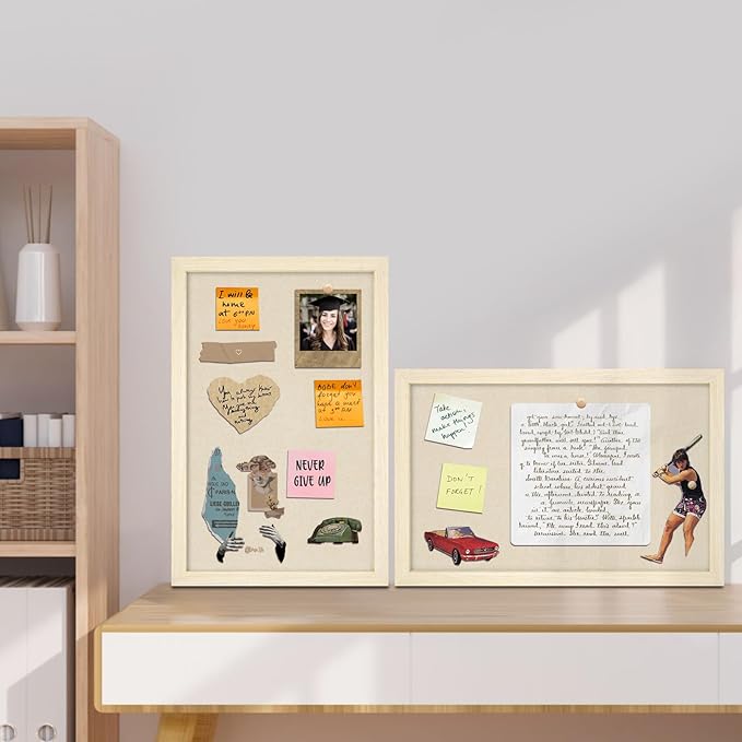 Egofine Cork Board Bulletin Board with Linen, 16x11 Wood Frame Pin Board Wall Decor, 2 Pack Cork Boards for Walls, Hanging Horizontal or Vertically for Office Home Decor School Kitchen, Natural Wood-DeskLoop Office