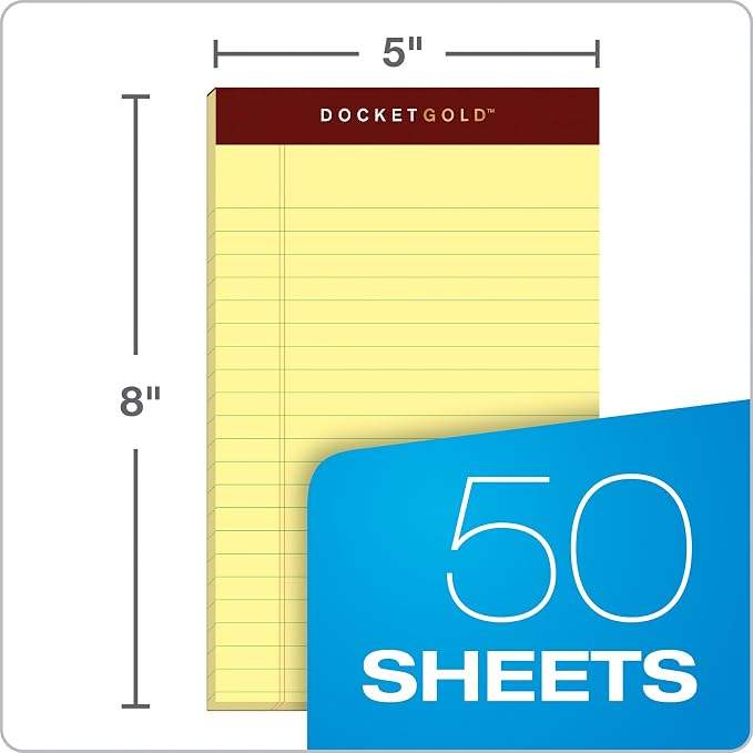 TOPS Docket Gold Writing Pads, Jr. Legal Rule, Canary Paper, 50 Sheets - Image 2