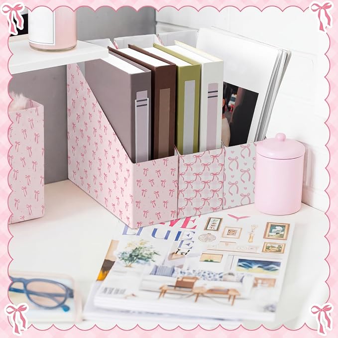 AmazingSpark Set of 4 Pink Bow Magazine File Holder Decorative Foldable - Image 5