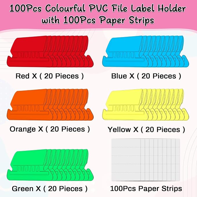 File Folder Tabs, Selizo 100 Sets Hanging File Folder Labels 2" Tabs and Inserts - Image 2
