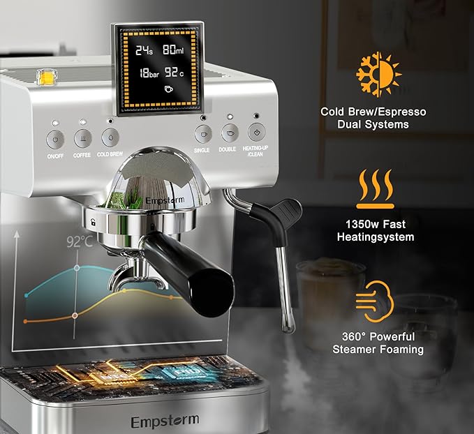 Espresso Machine 20 Bar with Steam Milk Frother, Stainless Steel Espresso maker with LED Display | Cold Brew & Hot Coffee Maker, Professional Cappuccino Expresso Machine for Home and Office-DeskLoop Office
