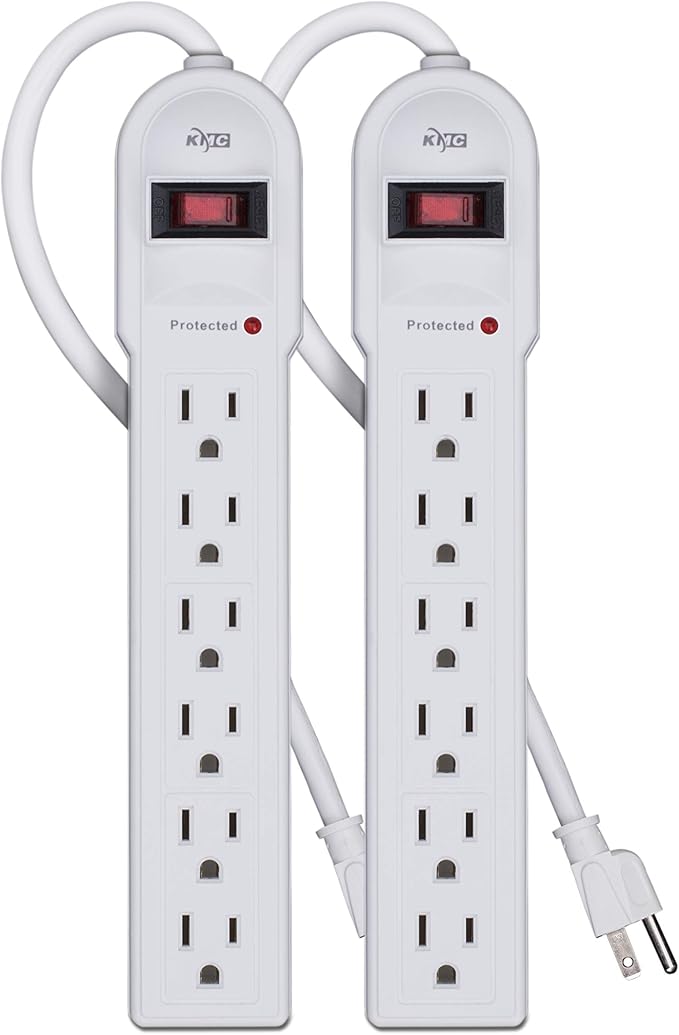 KMC 6-Outlet Surge Protector Power Strip 2-Pack, Overload Protection, 4-Foot Cord, 900 Joule - White-DeskLoop Office