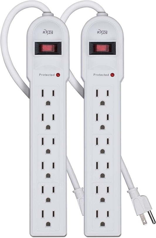 KMC 6-Outlet Surge Protector Power Strip 2-Pack, Overload Protection, 4-Foot Cord, 900 Joule - White-DeskLoop Office