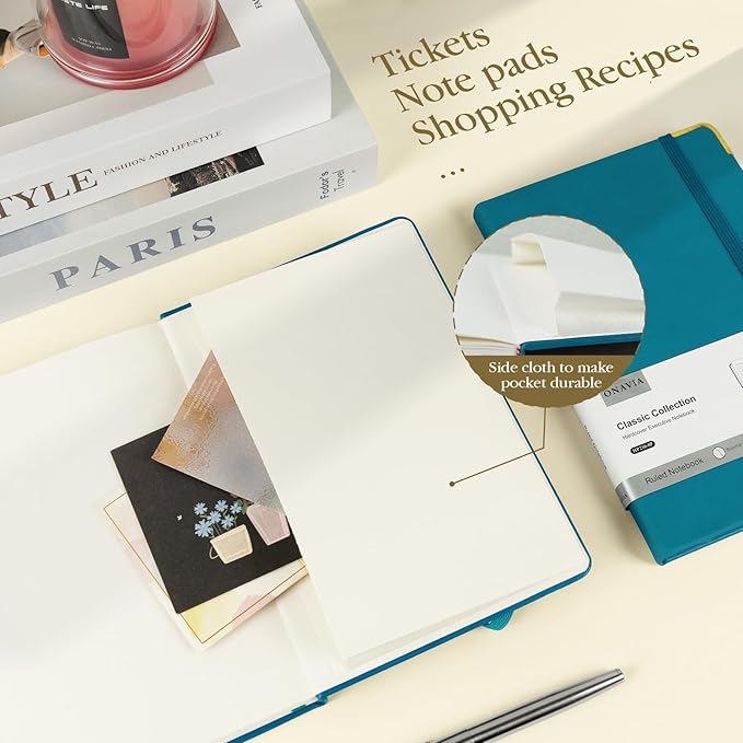 A5 Lined Journal Notebook - 100 GSM Thick Paper, Hardcover Journaling Notebook for Writing, Work, Travel, College Ruled Journal for Women Men, PU Leather Note Book, 5.5”x8.3”- Pacific Green-DeskLoop Office