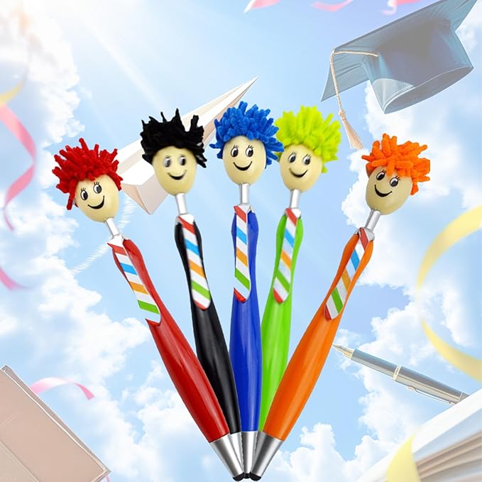 11pcs Mop Head Pens, Top Mop Fun Tip Pens, Funny Plush Hair Top Ballpoint Pen, Writing Click Pens, Mophead Ballpoint Pens, Signing Pens Office Gifts for Christmas, Back to School, Birthday-DeskLoop Office