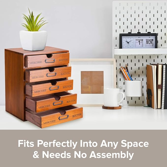 Vintage 5-Drawer Wooden Desk Organizer - Image 6