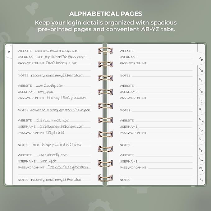Clever Fox Password Book Spiral – Mini Internet Address & Password Organizer - Image 3