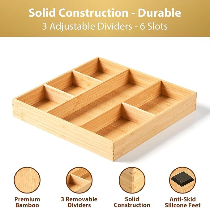 Umilife Bamboo Desk Drawer Organizer, Wood Office Junk Tray - Image 5