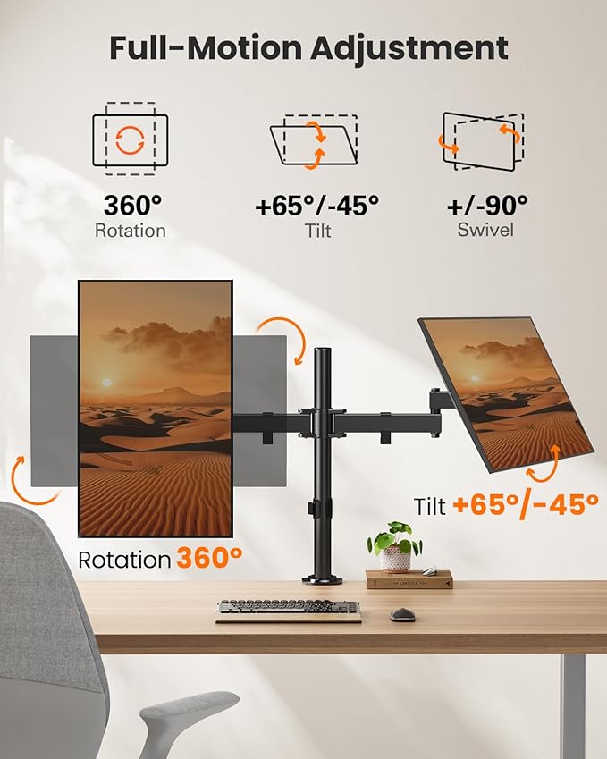 ErGear Dual Monitor Stand, Heavy-Duty Monitor Mount for 17″–32″ Monitors, Flexible Arms with Easy Dual-Monitor Alignment, Sturdy Stepped Arm Design for Superior Support, Supports 22 lbs per Arm-DeskLoop Office