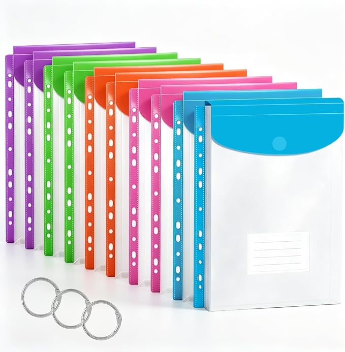 10 Pack Binder Folders with Pockets 11 Holes Expandable Dividers by Surcotto