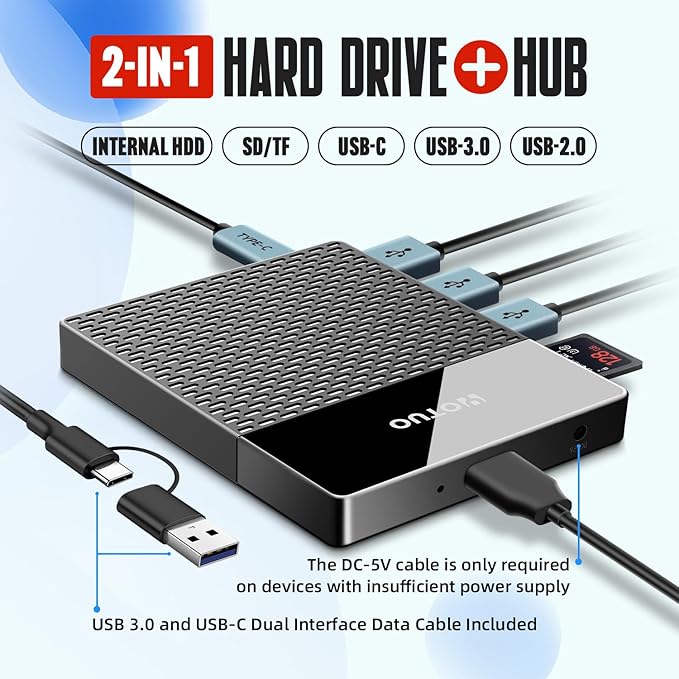 1TB Docking Station External Hard Drive, USB C Multiport Hub HDD 7-in-1, USB 3.0, SD/TF Card Reader, Multi-Function HDD for Windows, Mac, Android, TV, Phone, Laptop, Desktop, PC-DeskLoop Office