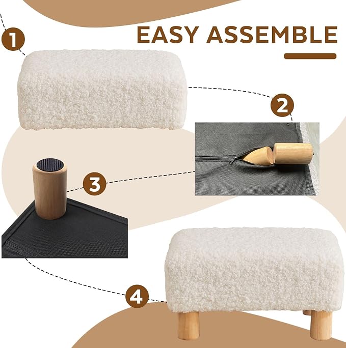 Small Foot Stool Ottoman, Sherpa Footstool Ottoman Foot Rest - Image 5