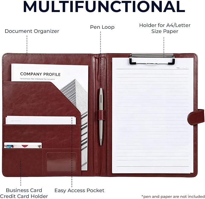 Professional Padfolio with Clipboard, Faux Leather Portfolio Folder Binder - Image 3