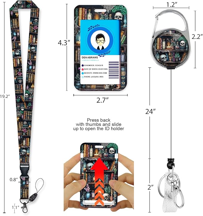 Goth Lanyards for ID Badges, Badge Holder Retractable Reel Clip Funny Skull - Image 5