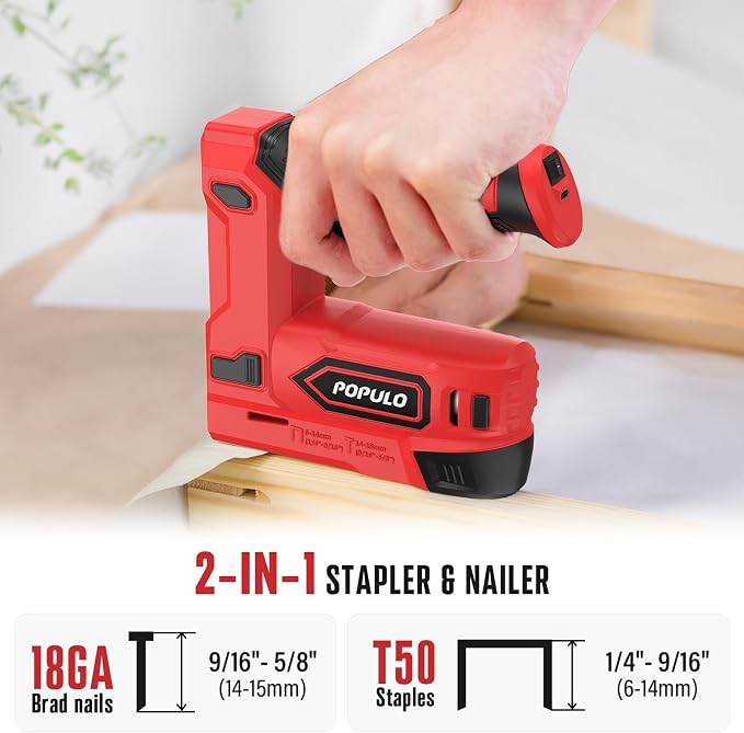 POPULO Electric Staple Gun, 2 in 1 Electric Stapler Tacker 4V Cordless Brad - Image 2