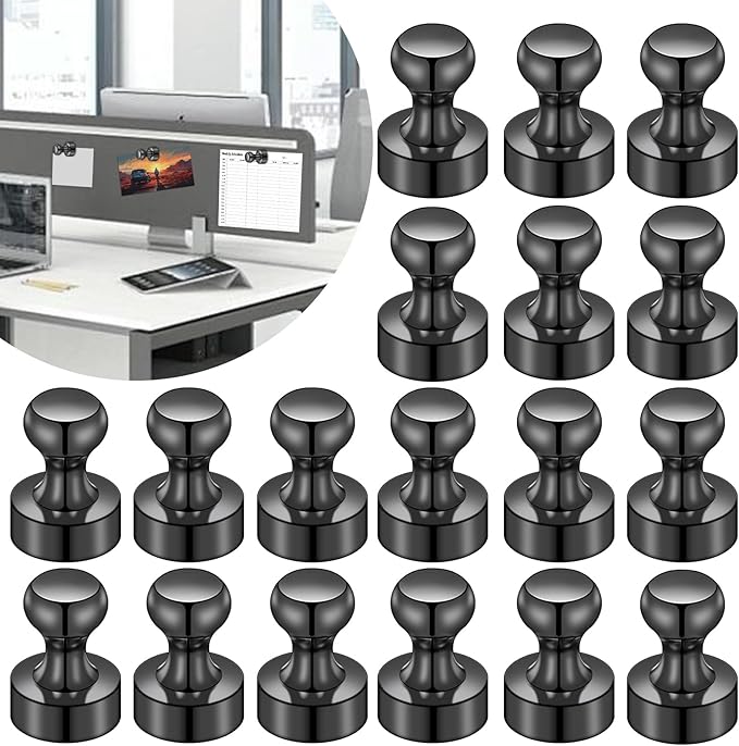 LOVIMAG Fridge Magnets for Office Accessories, 20 Pcs Black Refrigerator Magnets for Office Organization, Small and Strong Push Pin Magnets for Whiteboard, Office,Classroom,Kitchen,Locker etc-DeskLoop Office