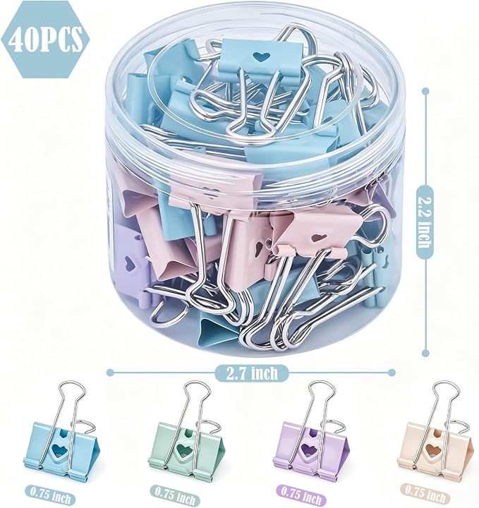 BAYTORY 40Pcs Pastel Binder Clips, 3/4 Inch Small Binder Clips, - Image 2
