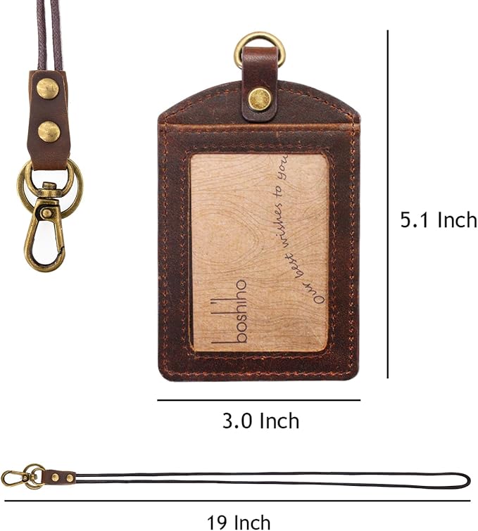 Badge Holder: Boshiho Cowhide Leather ID Badge Card Holder - Image 5