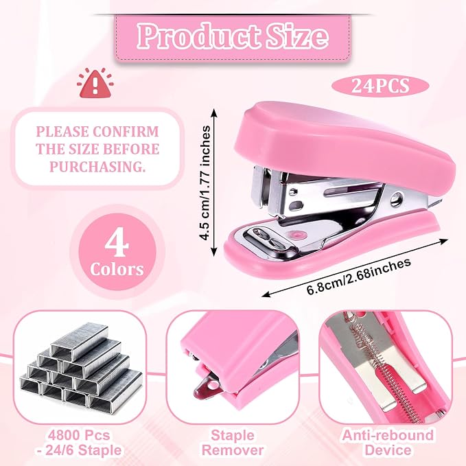 24 Pcs Mini Stapler with 24 Boxes Staple, Includes Built in Staple Remover - Image 2